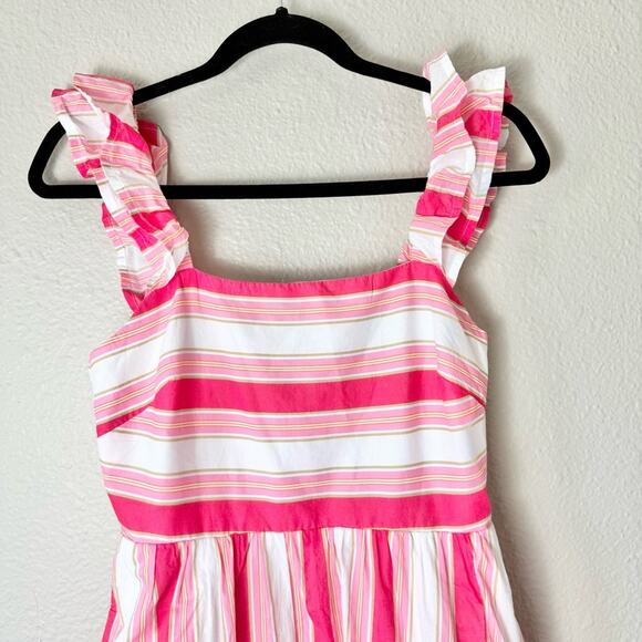 J. Crew Square Neck Pink Striped Midi Dress Size 2 - Picture 4 of 8